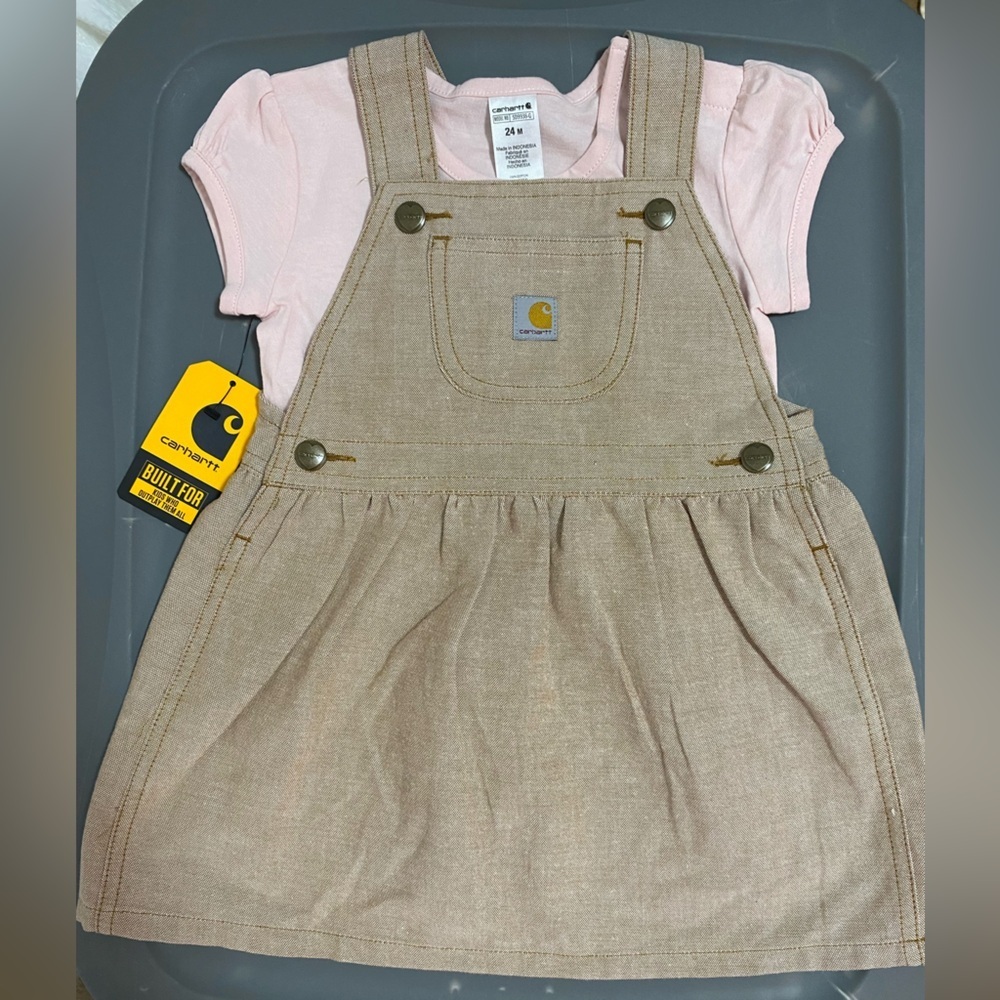 Carhartt Baby Overalls with Pink Shirt